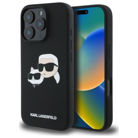 Karl Lagerfeld KLHMP16LSKCHPPLK iPhone 16 Pro czarny/black HC MagSafe Sil Double Heads Print