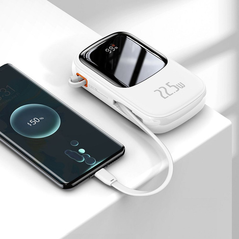 Powerbank Baseus Qpow PRO z kablem USB-C, USB-C, USB, 20000mAh, 22.5W (biały)