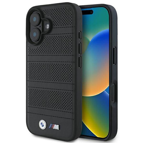 Original Handyhülle IPHONE 16 BMW Hardcase M Perforated & Stitched Line MagSafe (BMHMP16S23PUSPK) schwarz