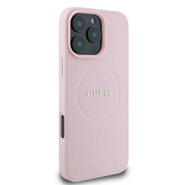 Original Case IPHONE 15 PRO MAX Guess PU Grained Gold Ring MagSafe (GUHMP15XPGHSMMP) pink