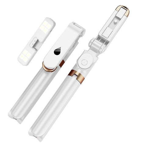 Zestaw / uchwyt selfie z pilotem na bluetooth tripod LED  SSTR-20 biały