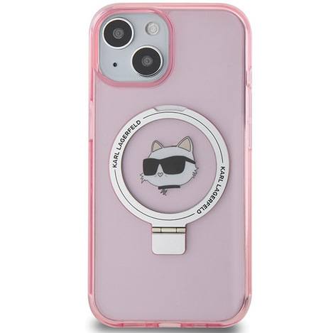 Karl Lagerfeld KLHMP15SHMRSCHP iPhone 15 6,1" rosa/rosa Hardcase Ringständer Choupette Head MagSafe
