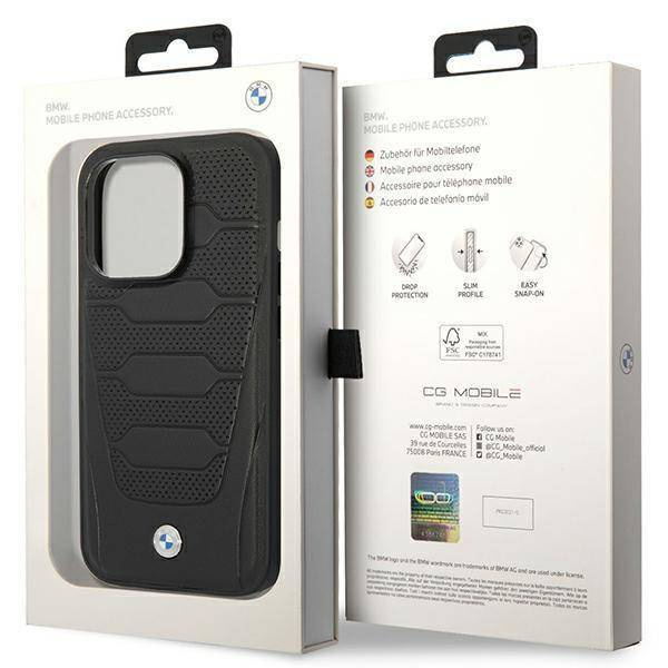 Original Handyhülle IPHONE 14 PRO MAX BMW Leather Seats Pattern MagSafe MagSafe (BMHMP14X22RPSK) schwarz