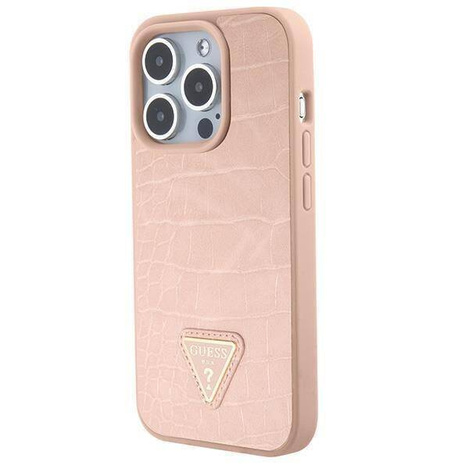 Original Case APPLE IPHONE 15 PRO MAX Guess Hardcase Croco Triangle Metal Logo (GUHCP15XPCRTHCP) pink