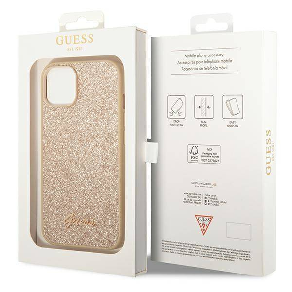 Guess GUHCP14MHGGSHD iPhone 14 Plus 6,7 &quot;Gold / Gold Hartschalenetui Glitter Script