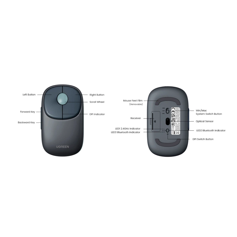 Ugreen MU102 FUN+ Bluetooth / 2,4 GHz kabellose Maus – Schwarz