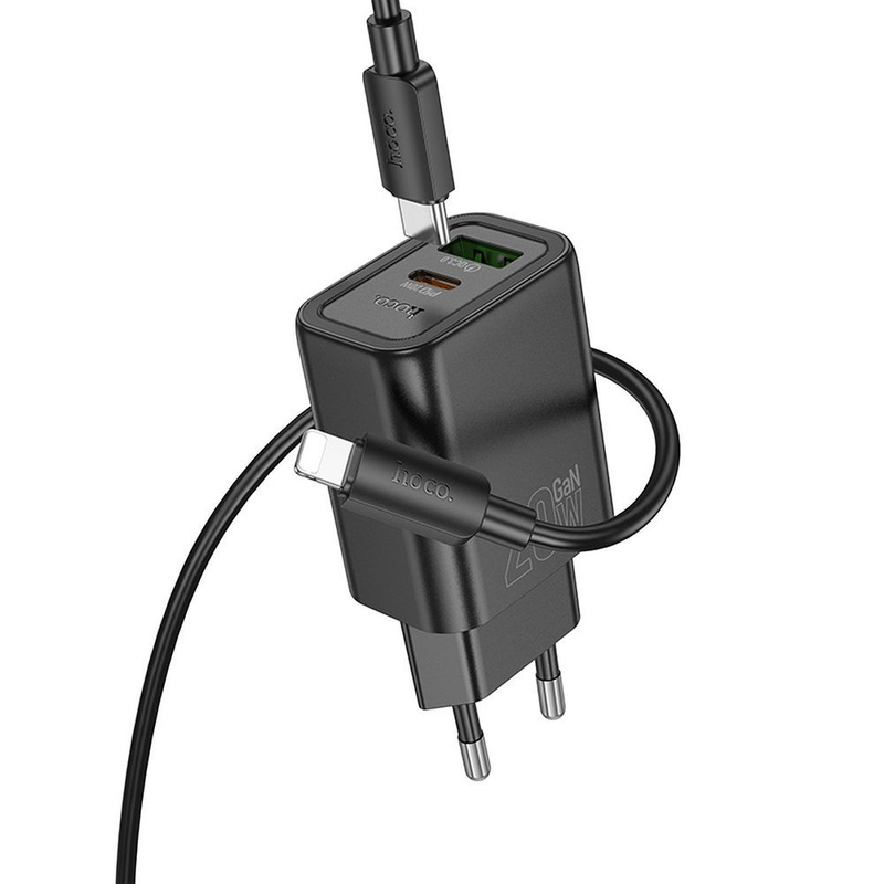 HOCO ładowarka sieciowa USB A + Typ C + kabel Typ C do Typ C PD QC3.0 3A 20W N61 czarna