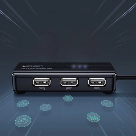 Ugreen 20264 RJ45 / USB-A 10/100Mbps HUB Netzwerkadapter 3x USB-A 2.0 - Schwarz