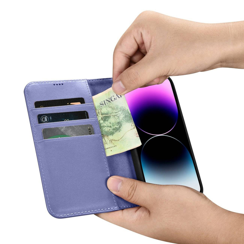 iCarer Wallet Case 2in1 iPhone 14 Pro Max Flip Leather Cover Anti-RFID Light Violet (WMI14220728-LP)