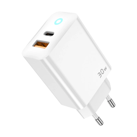 JELLICO ładowarka sieciowa EU13 GaN PD 30W 1xUSB-C + 1xUSB QC3.0 Biały