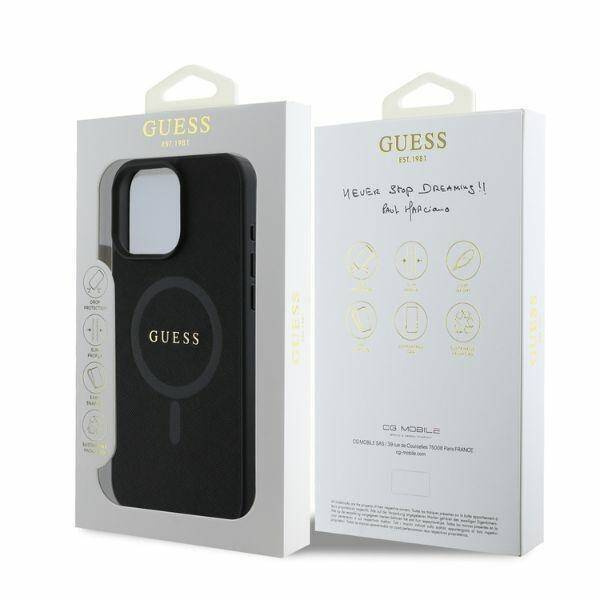 GUESS futerał do IPHONE 16 Pro kompatybilny z MagSafe GUHMP16LPSAHMCK (PU Saffiano Classic Logo) czarny