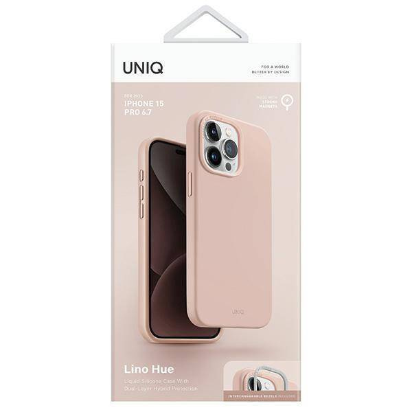 Etui UNIQ Lino Hue Magclick Charging do iPhone 15 Pro Max - różowe