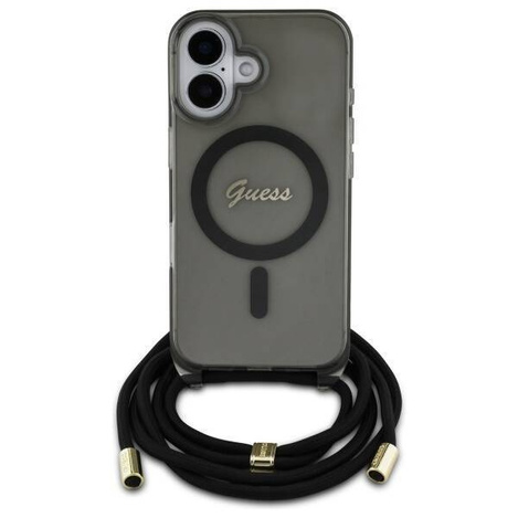 Original Case IPHONE 16 Guess Hardcase Crossbody Cord Script MagSafe (GUHMP16SHCTSGNSK) black