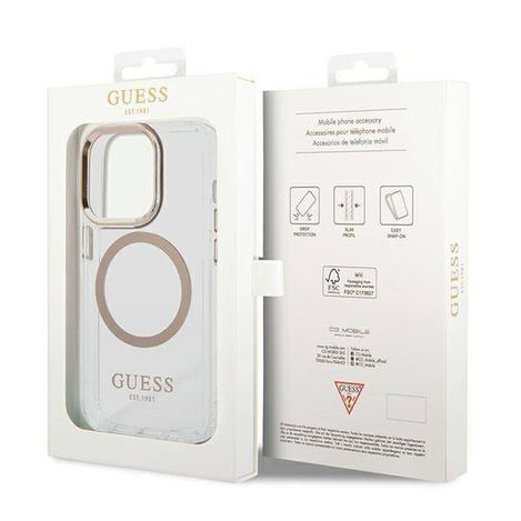 Guess GUHMP14XHTRMD iPhone 14 Pro Max 6,7 "Gold / Gold Hartschalenetui Metal Outline Magsafe
