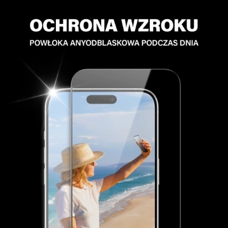 Szkło hartowane PanzerGlass Ultra-Wide Fit z filtrem odblasków i niebieskiego światła z pozycjonerem na iPhone 15 Pro Max