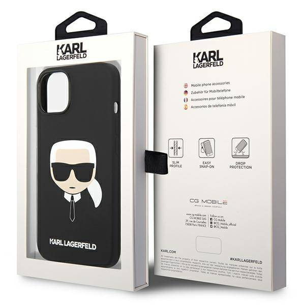 Original Handyhülle IPHONE 14 PLUS Karl Lagerfeld Harcase Silicone Karl's Head schwarz