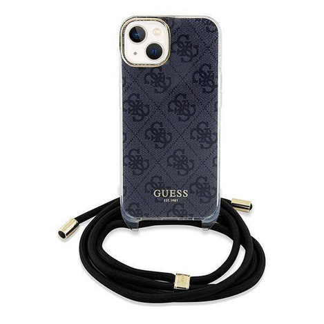 Guess Crossbody Cord 4G Print Hülle für iPhone 15/14/13 – Schwarz
