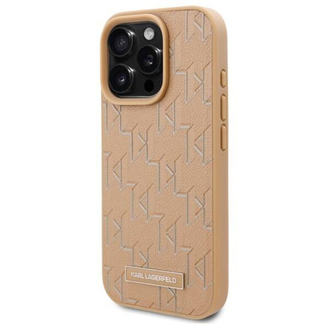 Karl Lagerfeld nakładka do iPhone 16 Pro 6,3" KLHMP16LPKHPORPE beżowa Hardcase Leather Monogram Metal Logo MagSafe