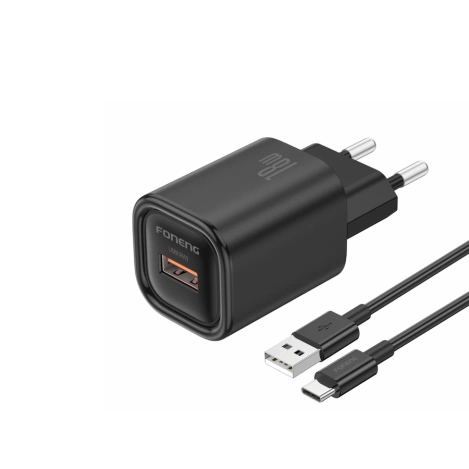 FONENG Netz-Ladegerät EU68 18W 1xUSB QC3.0 + Kabel USB-C schwarz