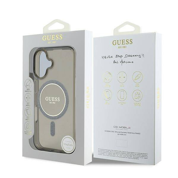Original Handyhülle IPHONE 16 Guess Hardcase IML Glitter Circle MagSafe (GUHMP16SHFGEREK) schwarz