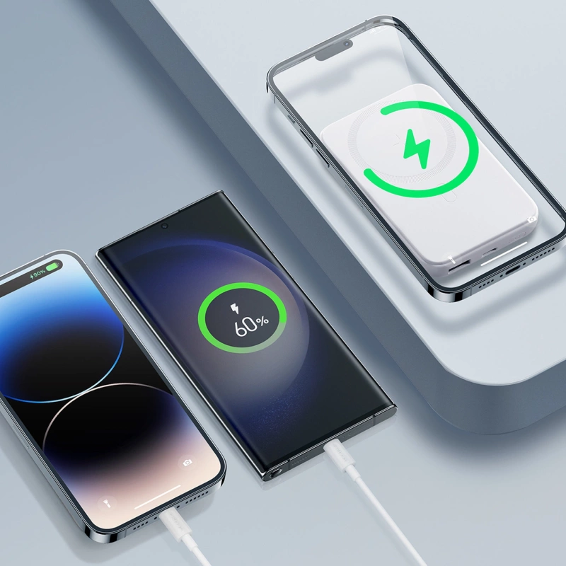 Joyroom Power Bank 10000 mAh 20 W Power Delivery Schnellladung Magnetisches Qi 15 W kabelloses Ladegerät für iPhone kompatibel mit MagSafe Weiß (JR-W020 weiß)