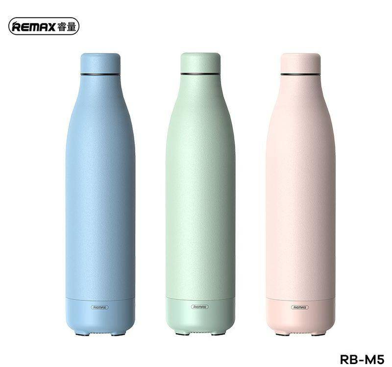 Remax bezprzewodowy głośnik bluetooth 5.0 z termosem kubkiem termicznym 500ml niebieski (RB-M5)