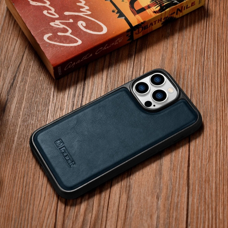 iCarer Leather Oil Wax case for iPhone 14 Pro Max leather case blue (WMI14220720-BU)