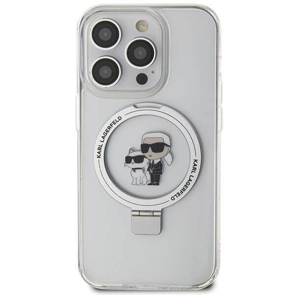Original Case IPHONE 15 PRO MAX Karl Lagerfeld Hardcase Ring Stand Karl&Choupettte MagSafe white