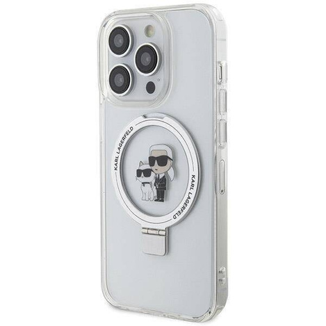 Original Handyhülle IPHONE 13 PRO Karl Lagerfeld Hardcase Ring Stand Karl&Choupettte MagSafe (KLHMP13XHMRSKCH) weiß
