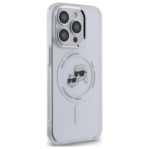 Original Case IPHONE 14 PRO MAX Karl Lagerfeld Hardcase IML Metal Karl&Choupette Head MagSafe (KLHMP14XHLSKCH) white
