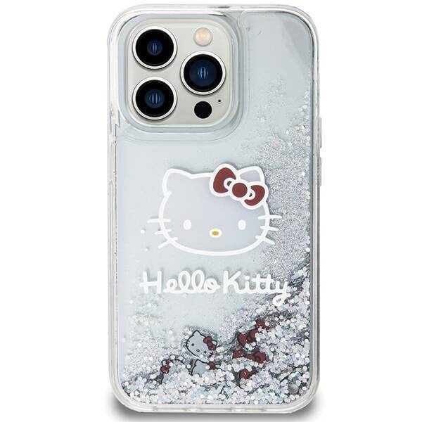 Hello Kitty Liquid Glitter Charms Kitty Head Hülle für iPhone 14 Pro Max – Silber