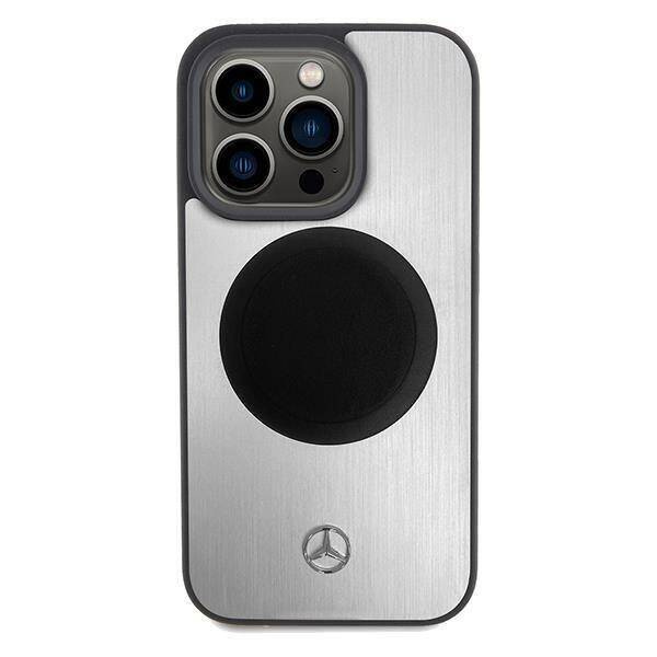 Original Handyhülle APPLE IPHONE 15 PRO Mercedes Hardcase Leather&Alu MagSafe (MEHMP15L23ACMS) silber