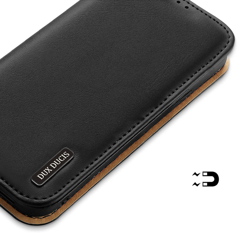 Dux Ducis Hivo Leather Flip Cover Genuine Leather Wallet for Cards and Documents iPhone 14 Pro Max Black