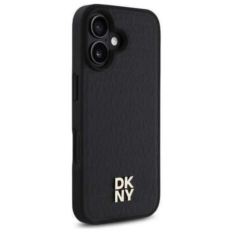 Original Handyhülle IPHONE 16 DKNY Hardcase Repeat Pattern Stack Logo MagSafe (DKHMP16SPSHRPSK) schwarz