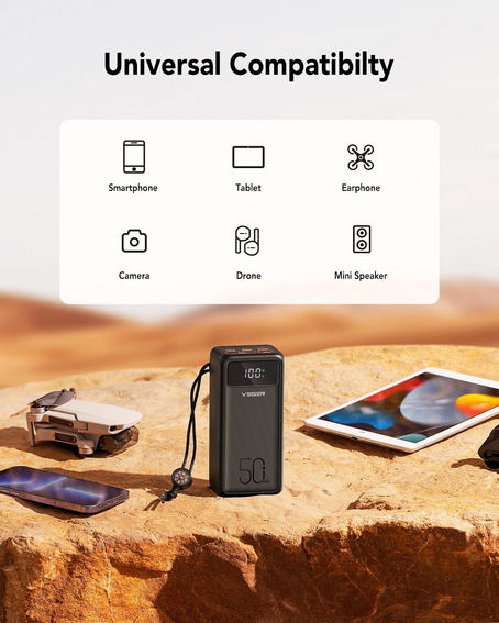 Bateria zewnętrzna (Powerbank) VEGER Tank Lite - 50 000mAh LCD Quick Charge PD 22,5W czarny (W5001)