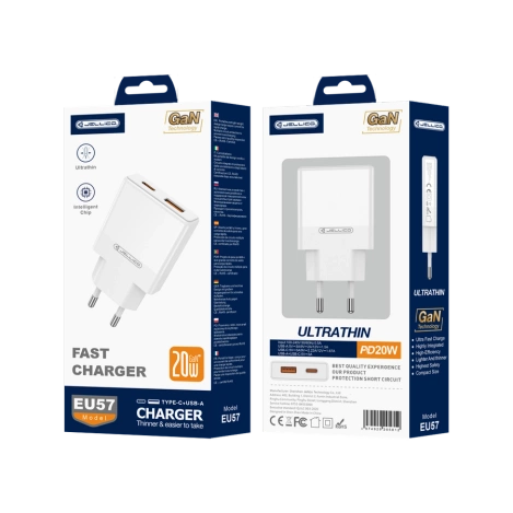 JELLICO wall charger EU57 PD 20W 1xUSB-C + 1xUSB QC3.0 White
