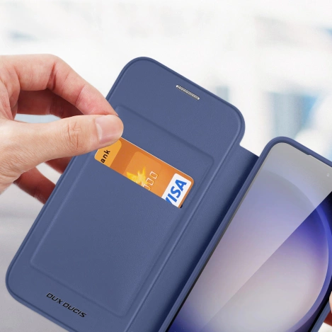 Dux Ducis Skin X Pro Hülle für Samsung S24+ mit Magnetring und Klappe – Blau