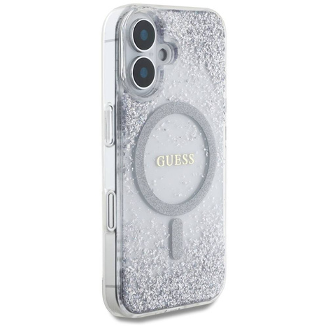 Etui IPHONE 16 Guess HC Resin Bottom Glitter srebrne