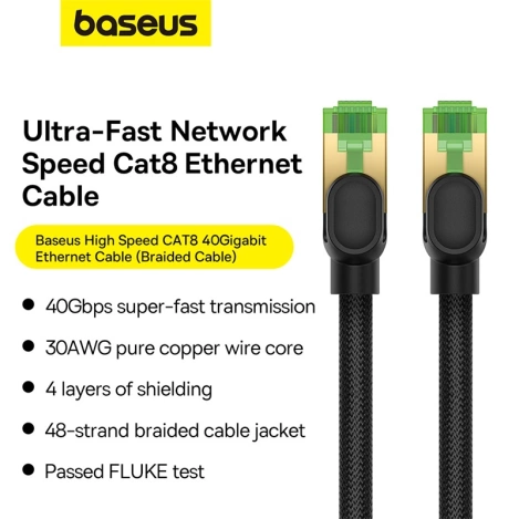 Baseus szybki kabel sieciowy RJ-45 cat.8 40Gbps 10m pleciony- czarny