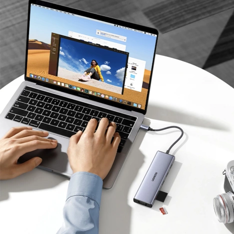 Ugreen CM498 15600 USB-C adapter - 3x USB-A 3.0 / HDMI / VGA / RJ45 / SD / TF card reader / USB-C PD - gray