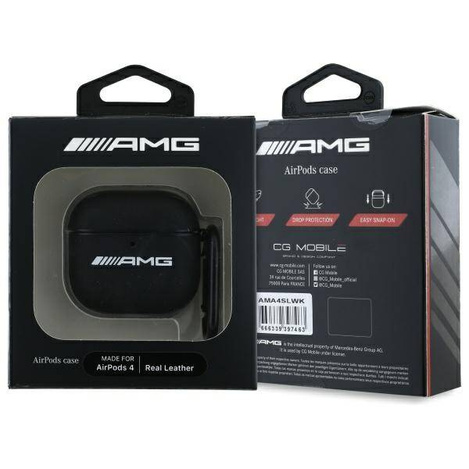 Etui AMG Leather White Logo na AirPods 4 - czarne / białe