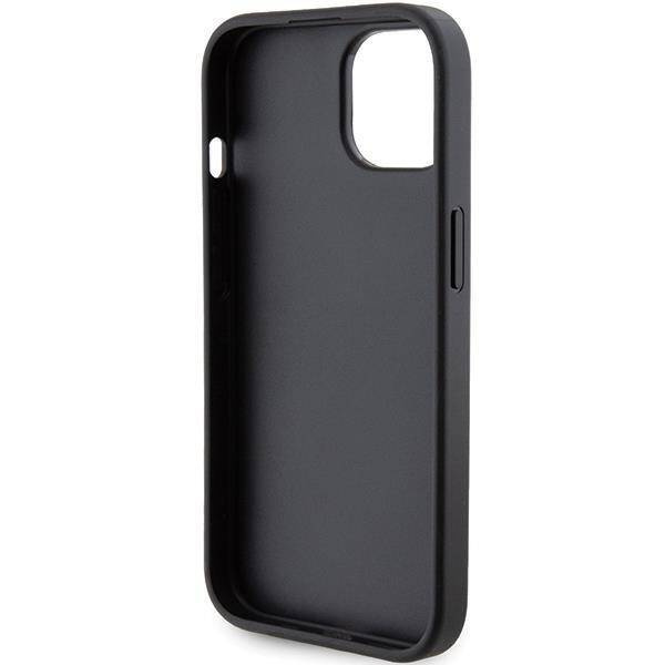 Karl Lagerfeld Gripstand Saffiano Karl&amp;Choupette Pins Hülle für iPhone 15 – Schwarz