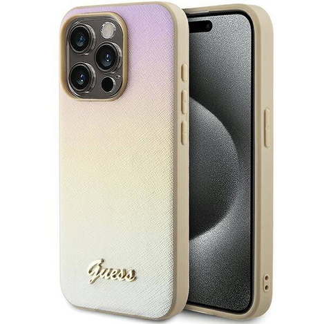 Oryginalne Etui GUESS hardcase Saffiano Iridescent Script GUHCP15XPSAIRSD do Iphone 15 Pro Max złoty