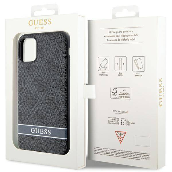 Guess GUHCN61P4SNK iPhone 11 / Xr grau/graues Hardcase 4G Stripe