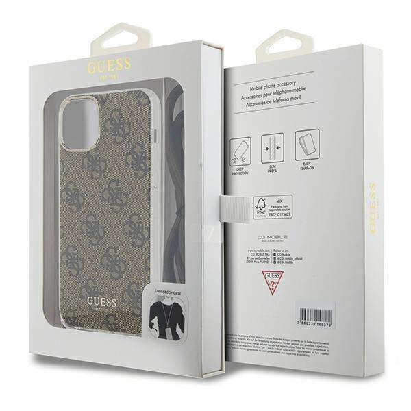 Guess Crossbody Cord 4G Print Hülle für iPhone 15 / 14 / 13 – braun