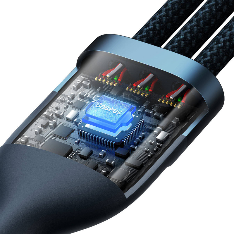 Baseus Flash Series Ⅱ One-for-three Fast Charging Data Cable USB to M+L+C 100W 1.2m Blue