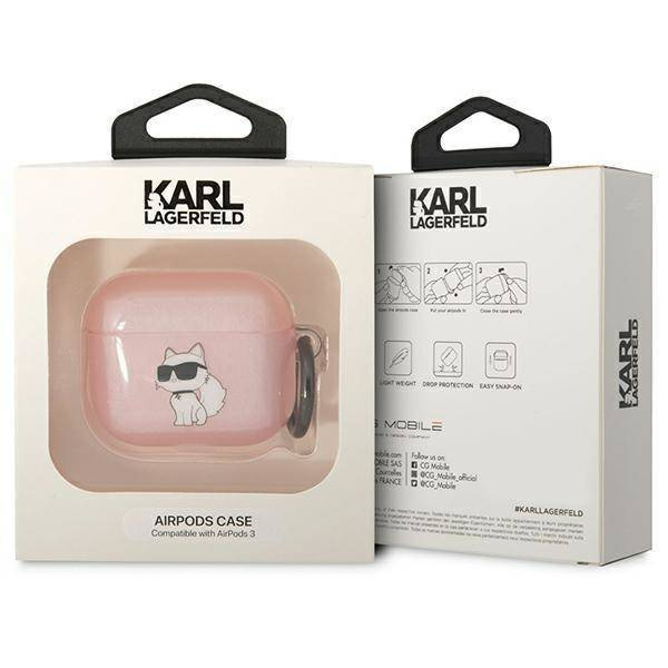 Original Handyhülle APPLE AIRPODS 3 Karl Lagerfeld Ikonik Choupette (KLA3HNCHTCP) rosa