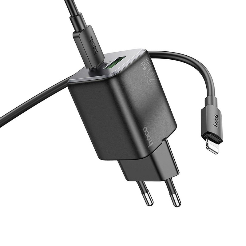 HOCO ładowarka sieciowa USB A + Typ C + kabel Typ C do Lightning PD QC 3A 20W N41 czarna