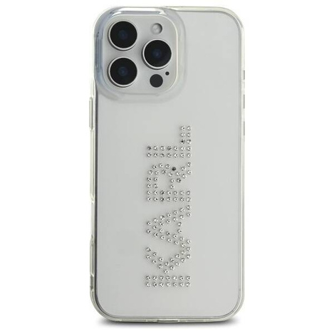 Original Handyhülle IPHONE 16 PRO MAX Karl Lagerfeld Hardcase IML Rhinestones Logo (KLHCP16XHKLSTDCT) transparent