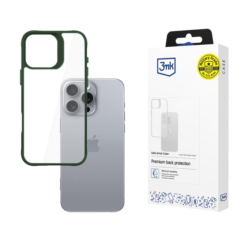 3MK SatinArmor+ Case iPhone 16 Pro Max 6.9" zielony/green Military Grade